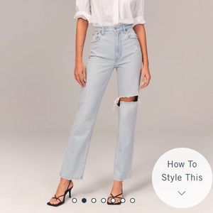 Abercrombie & Fitch 90s Ultra High Rise Straight Jeans Ripped Light Wash